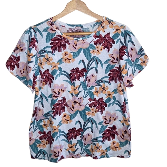 Loft | Vintage Soft Floral Tulip Short Sleeve Tee Size Large 100% Cotton - Picture 8 of 8
